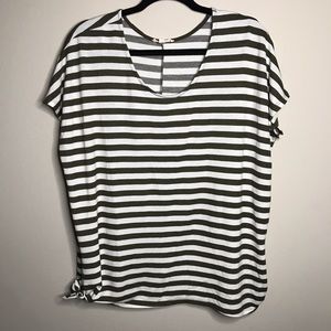 Hem & Thread Striped Box Blouse Army Green White